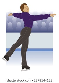 figure skating, male skater, in pose on an ice rink with crowd in the background