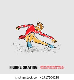 Figure skating neon illustration. Vector outline Figure skating with scribble doodles style drawing.