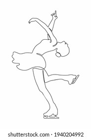 Figure skating one line vector illustration. Lady performed the spin element. Winter sport.