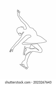 Figure skating one line vector illustration. Lady is ice skating. Winter sport.