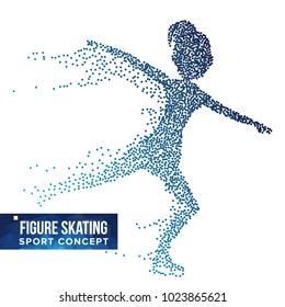 Figure Skating Player Silhouette Vector. Halftone Dots. Dynamic Ice Skating Athlete In Action. Flying Particles. Sport Banner, Game Competitions, Event Concept. Isolated Abstract Illustration
 