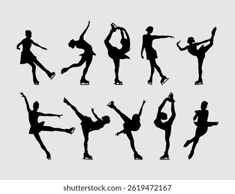 figure skating poses vector set silhouette