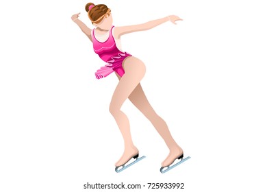 Figure skating rink with skater athlete winter sport woman lady vector 3D iceskating isometric icon.