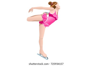 Figure skating rink with skater athlete winter sport woman lady vector 3D iceskating isometric icon.