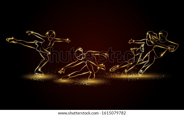 Figure skating set. Golden linear single and pair
Figure skating illustration for sport banner, background and
flyer.