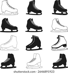 Figure Skating Shoes, Figure Skating Boot Set Silhouette, Ice skates Icon silhouettes Vector illustration