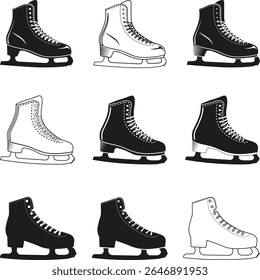 Figure Skating Shoes, Figure Skating Boot Set Silhouette, Ice skates Icon silhouettes Vector illustration