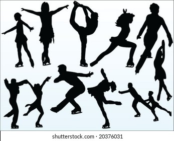 figure skating silhouette collection vector