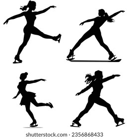 Figure skating silhouette illustration black solid color 