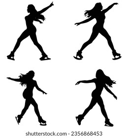 Figure skating silhouette illustration black solid color 