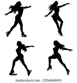 Figure skating silhouette illustration black solid color 