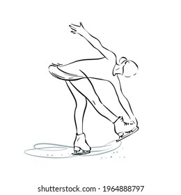 Figure skating. The skater makes a spin. Vector drawing on a white background.