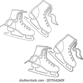 Schlittschuh. Schlittschuhe sind weiblich. Linienzeichnung. Vektorgrafik, Silhouette und Linie