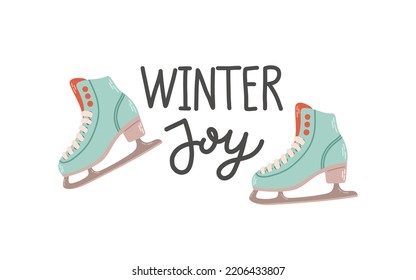Figure skating skates lettering flat design vector