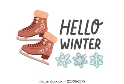 Figure skating skates lettering flat design vector