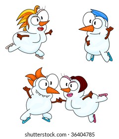 Figure skating snowmen isolated on white
