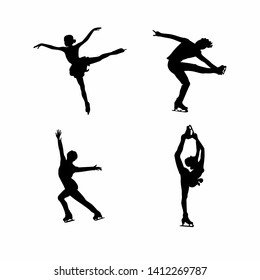 Figure skating sportsmen silhouettes on white backgrounde. Winter sport illustration. Figure skaters in motion vector images. 