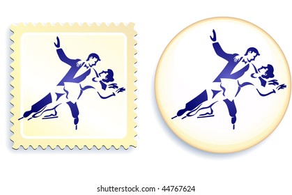 Figure Skating Stamp and Button Original Vector Illustration