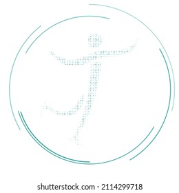 The figure skating symbol filled with teal dots. Pointillism style. Vector illustration on white background