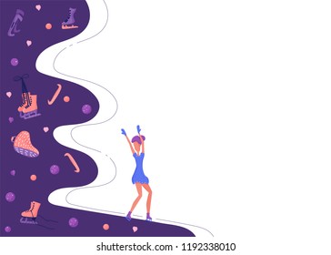 Figure skating template. Lady and sports equipment. Vector illustration.