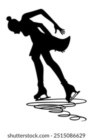 Figure skating. Vector silhouette shape, black iillustration isolated on white background. 