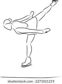 Figure skating, vector. Sketch. Woman in a dress on skates.