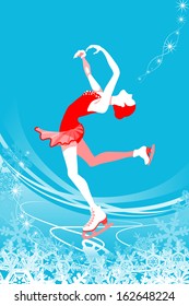 Figure Skating woman on Blue color background