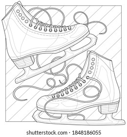 Figure skating.Coloring book anti stress for children and adults. Illustration isolated on white background. Zen-tangle style.