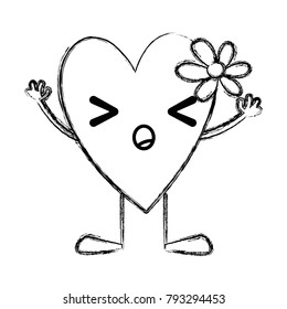 figure sleeping heart with flower kawaii with arms and legs