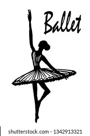 figure figure slender ballerina doing a dance na, sketch by hand-drawn ink graphic vector illustration