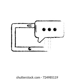 figure smartphone technology with chat bubble text
