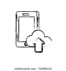 figure smartphone technology with cloud data icon