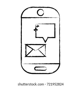figure smartphone technology with e-mail chat bubble