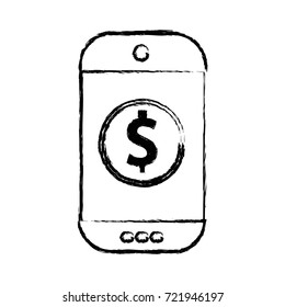 figure smartphone technology with money app icon