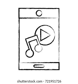 figure smartphone technology with music sound icon