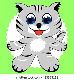 the figure is smiling kitten on a green background