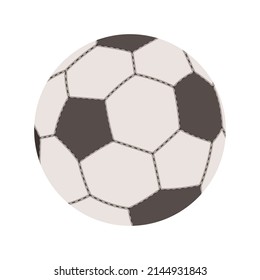 Figure of a soccer ball with stitching in a flat style. Image of a ball. Isolated on white background. Vector graphics