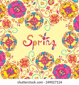 Figure spring flowers, colorful background. Vector illustration  with three flowers.