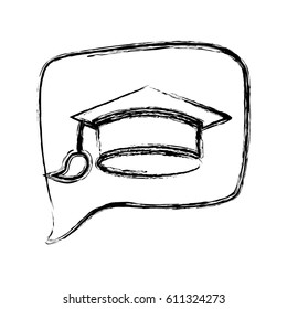 figure square chat bubble with mortarboard inside, vector illustration