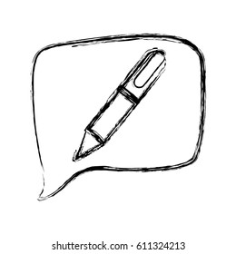 figure square chat bubble with pen inside, vector illustration