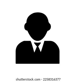 Figure of standing businessman, manager, leader, head, man, person in suit with tie, graphic, vector, illustration in black color, isolated on white background