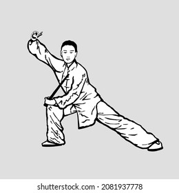 Figure of a standing man making martial arts with a sword