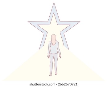 A figure stands before a radiant star, symbolizing aspirations, dreams, and the relentless pursuit of success in life