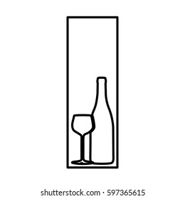 figure symbol wine bottle with glass icon, vector illustraction design