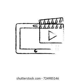 figure tablet technology with clapperboard video icon