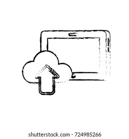 figure tablet technology with cloud data icon