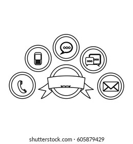 figure technology apps connections with emblem and ribbon, vector illustration