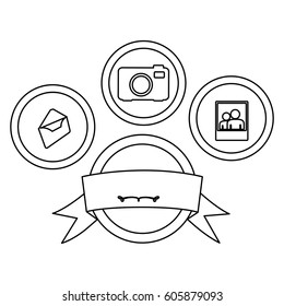 figure technology connections apps with emblem and ribbon, vector illustration