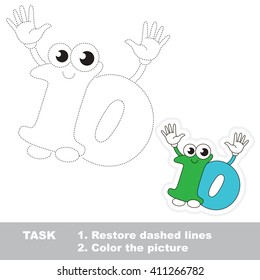 Figure Ten in vector to be traced. Restore dashed line and color the picture. Trace game for children. Figures and fingers.