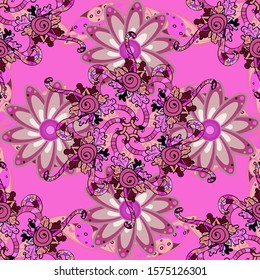 Figure for textiles. Background for poster or cover. Seamless pattern with leaves. Decorative floral elements for invitation and postcard design. Cute elegant flowers Vector illustration.